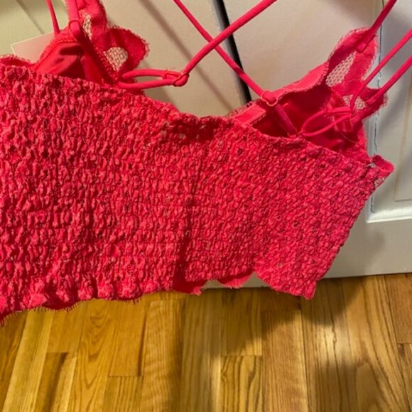 NWT Fushia Hot Pink Lace Bralette Crop Top Festival XL - Picture 2 of 4